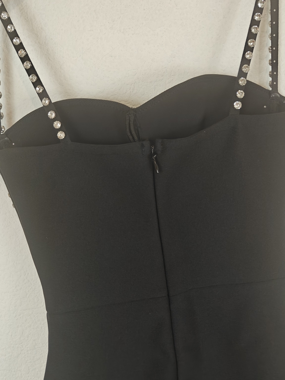 Crystal Embellished Bustier Bodycon Mini Dress Black Sparkle Corset Night Out SM - Picture 14 of 15